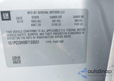 2011 Chevrolet Cruze Ls from USA, damaged, VIN 1G1PC5SH8B7120931